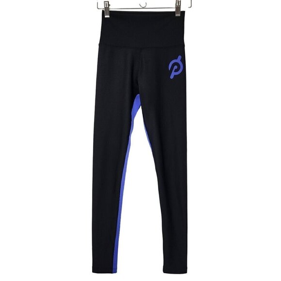 Peloton Show Up Rib Leggings Womens Small Black Purple Full Length Spin Cycling - Picture 1 of 9